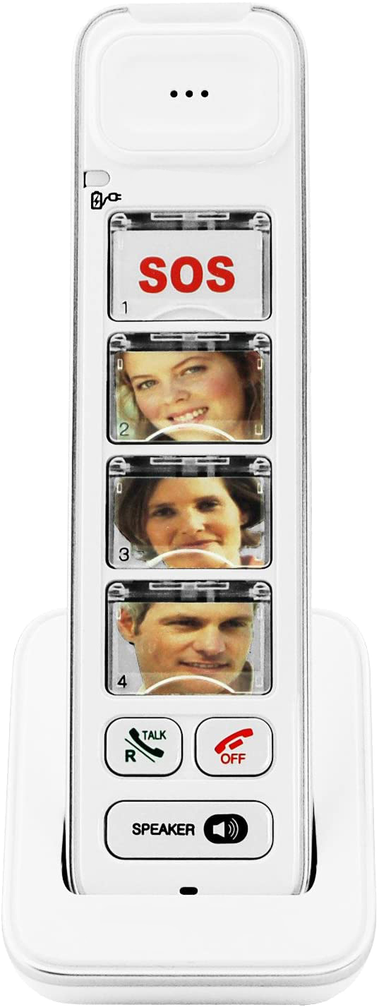 weißes Bildtastentelefon mit großem Display